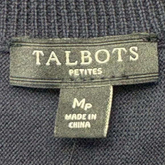 NWT Talbots 3/4 Sleeve Sweater Size M Petite Lace Cuffs Navy Blue Lightweight - Picture 6 of 8